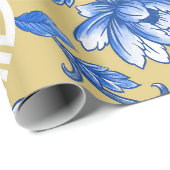 ヴィンテージブルーと金ゴールドフローラChinoiserie ラッピングペーパー (ロールコーナー)