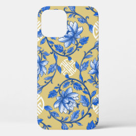 ヴィンテージブルーと金ゴールドフローラChinoiserie iPhone 12ケース
