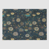 ヴィンテージブルーと金ゴールド花の分離組織 薄葉紙 (正面)