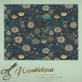 ヴィンテージブルーと金ゴールド花の分離組織 薄葉紙