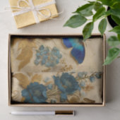 ヴィンテージブルーと金ゴールド蝶のデコパージュ 薄葉紙 (ギフト)