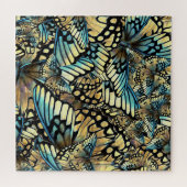 ヴィンテージブルーと金ゴールド蝶の翼 ジグソーパズル (横)