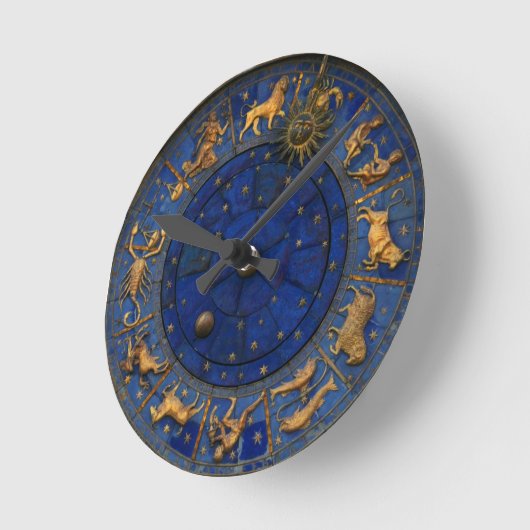 ヴィンテージブルーと金ゴールド〔占星術の〕十二宮図天体 ラウンド壁時計 (傾斜)