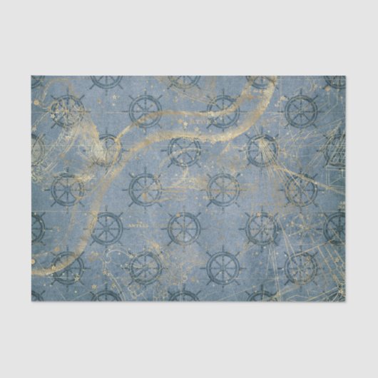 ヴィンテージブルーと金ゴールド 航海の 薄葉紙 (正面)
