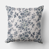ヴィンテージブルーのチンツとピスト模様 クッション (正面)