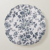 ヴィンテージブルーのチンツとピスト模様 ラウンドクッション (正面)