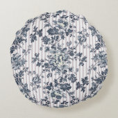 ヴィンテージブルーのチンツとピスト模様 ラウンドクッション (裏面)