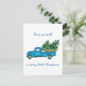 ヴィンテージブルーのトラックとチェックのクリスマスツリー 案内ポストカード (スタンド正面)