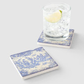 ヴィンテージブルーの女性のtoile de jouy printed ストーンコースター (横)