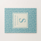 ヴィンテージブルーの花柄 |モノグラムと名前  ジグソーパズル (横)