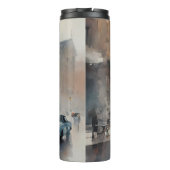 ヴィンテージブルーの車が霧に包まれた街並み タンブラー (裏面)