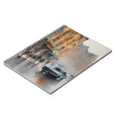 ヴィンテージブルーの車が霧に包まれた街並み ノートブック (左側)