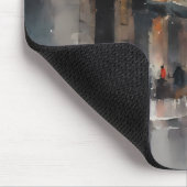 ヴィンテージブルーの車が霧に包まれた街並み マウスパッド (コーナー)