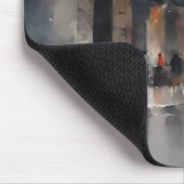 ヴィンテージブルーの車が霧に包まれた街並み マウスパッド (コーナー)