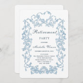 ヴィンテージブルーの退職パーティーテンプレート 招待状 (正面/裏面)