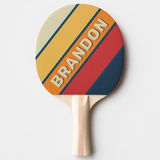 ヴィンテージブルーはっきりしたレインボーストライプの（名前） 卓球ラケット (正面)