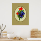 ヴィンテージブルーアイリスフラワーブーケポスタープリント ポスター (キッチン)