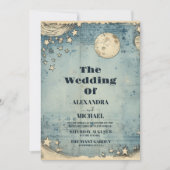 ヴィンテージブルーアウター宇宙スター結婚リー 招待状 (正面)