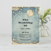 ヴィンテージブルーアウター宇宙スター結婚リー 招待状 (スタンド正面)