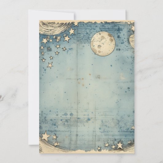 ヴィンテージブルーアウター宇宙スター結婚リー 招待状 (裏面)