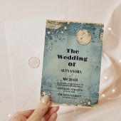 ヴィンテージブルーアウター宇宙スター結婚リー 招待状