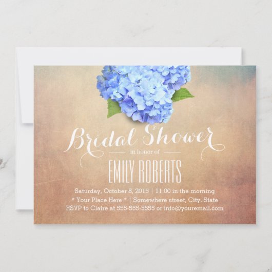ヴィンテージブルーアジサイエレガントブライダルシャワー 招待状 (正面)