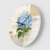 ヴィンテージブルーアジサイフランスのクロック ラージ壁時計 (傾斜)