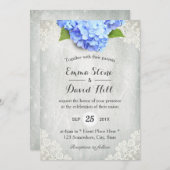 ヴィンテージブルーアジサイフローラホワイトレース結婚ズ 招待状 (正面/裏面)