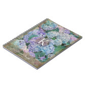 ヴィンテージブルーアジサイフローラモノグラム名 ノートブック (左側)