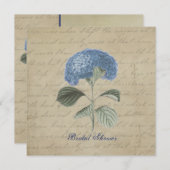 ヴィンテージブルーアジサイブライダルシャワー 招待状 (正面/裏面)