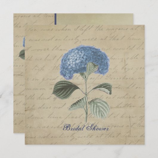 ヴィンテージブルーアジサイブライダルシャワー 招待状 (正面/裏面)