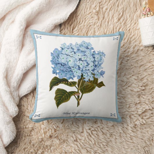 ヴィンテージブルーアジサイ枕 クッション (ブランケット)