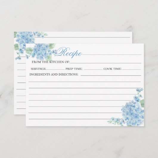 ヴィンテージブルーアジサイ花ガーデンレシピカード (正面/裏面)