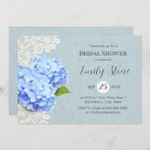 ヴィンテージブルーアジサイ&レース素朴ブライダルシャワー 招待状 (正面/裏面)