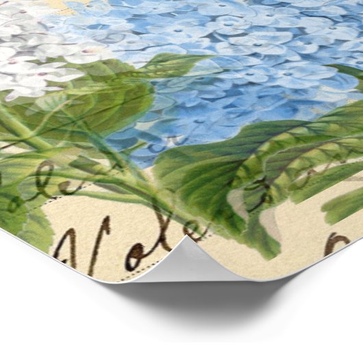 ヴィンテージブルーアジサイParisアートポスター ポスター (角)