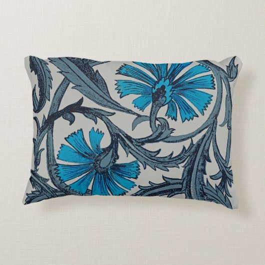 ヴィンテージブルーアンティークフラワーアーツ素朴 アクセントクッション (裏面)