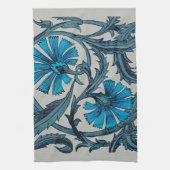 ヴィンテージブルーアンティークフラワーアーツ素朴 キッチンタオル (縦)