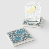 ヴィンテージブルーアンティークフラワーアーツ素朴 ストーンコースター (横)