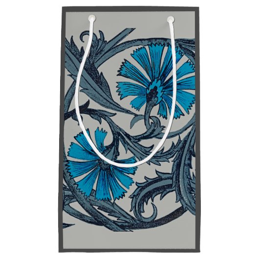 ヴィンテージブルーアンティークフラワーアーツ素朴 スモールペーパーバッグ (正面)