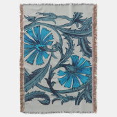 ヴィンテージブルーアンティークフラワーアーツ素朴 スローブランケット (正面縦)