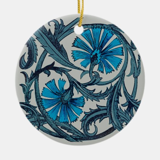 ヴィンテージブルーアンティークフラワーアーツ素朴 セラミックオーナメント (正面)