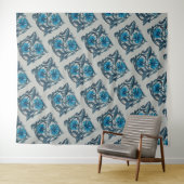 ヴィンテージブルーアンティークフラワーアーツ素朴 タペストリー (インサイチュ(横))