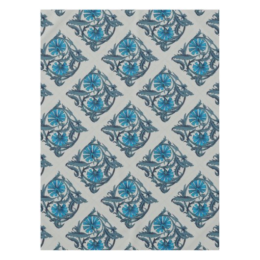 ヴィンテージブルーアンティークフラワーアーツ素朴 テーブルクロス (正面)