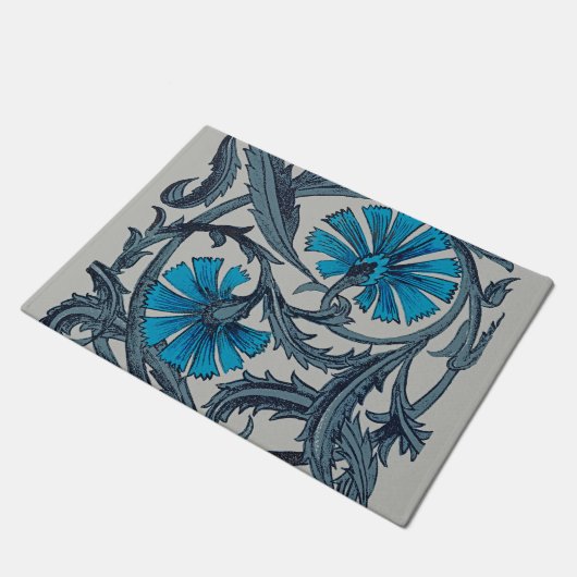 ヴィンテージブルーアンティークフラワーアーツ素朴 ドアマット (アングル)