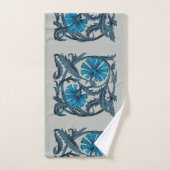 ヴィンテージブルーアンティークフラワーアーツ素朴 バスタオルセット (ハンドタオル)