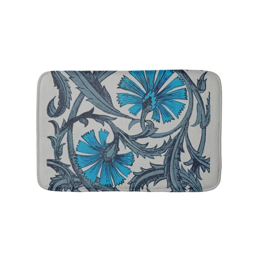 ヴィンテージブルーアンティークフラワーアーツ素朴 バスマット (正面)