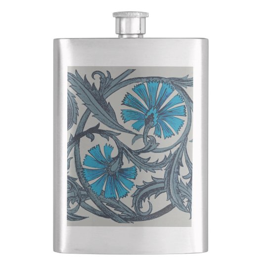 ヴィンテージブルーアンティークフラワーアーツ素朴 フラスク (正面)