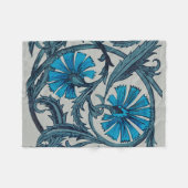 ヴィンテージブルーアンティークフラワーアーツ素朴 フリースブランケット (正面(横))