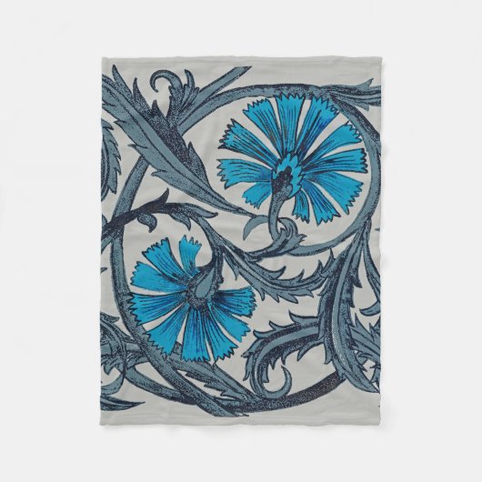 ヴィンテージブルーアンティークフラワーアーツ素朴 フリースブランケット (正面)