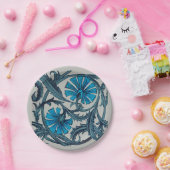 ヴィンテージブルーアンティークフラワーアーツ素朴 ペーパープレート (パーティー)